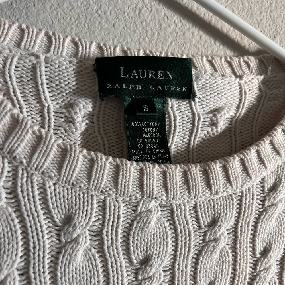 Vintage Lauren Ralph Lauren Soft Cream Cable-Knit Crew Sweater - Picture 3 of 5